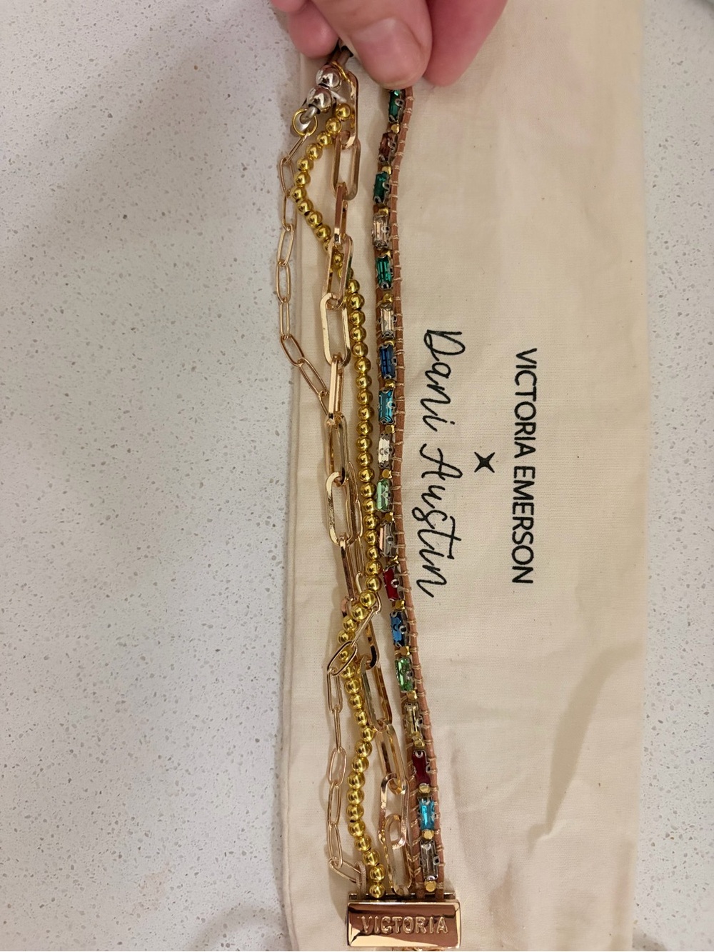 Victoria Emerson Gold Multi-Chain Apple Watch Bracelet with Multicolor Stones